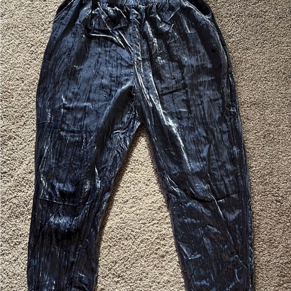 Anthropologie ett:twa Chic and comfe Blue Velvet Cropped Pants Women's Sz Medium - Picture 2 of 3